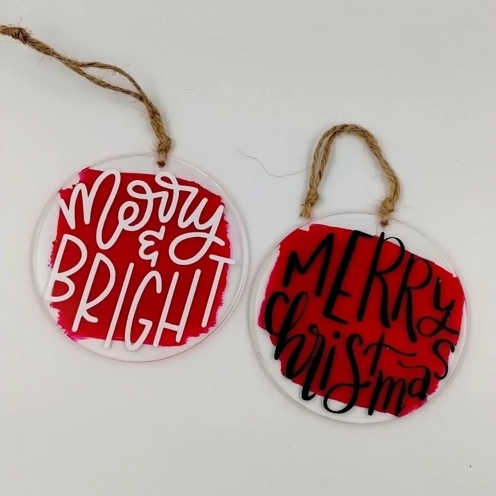 Christmas Ornaments Acrylic  Merry & Bright  and Merry Christmas All New